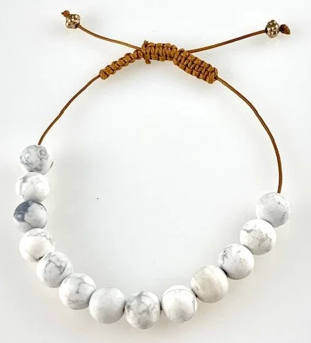 Adjustable Stone Bracelet with 10mm Bead Size - White Howlite