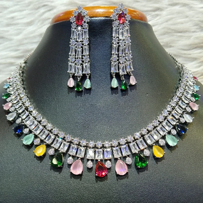 Jain Jewellers Silver Plated AD Necklace Set