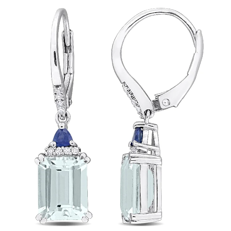 Miadora 4/10ct TGW Blue Sapphire Aquamarine 1/10ct TDW Diamond Earrings Sterling Silver