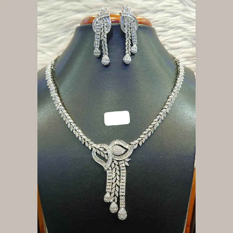 Jain Jewellers Silver Plated AD Necklace Set