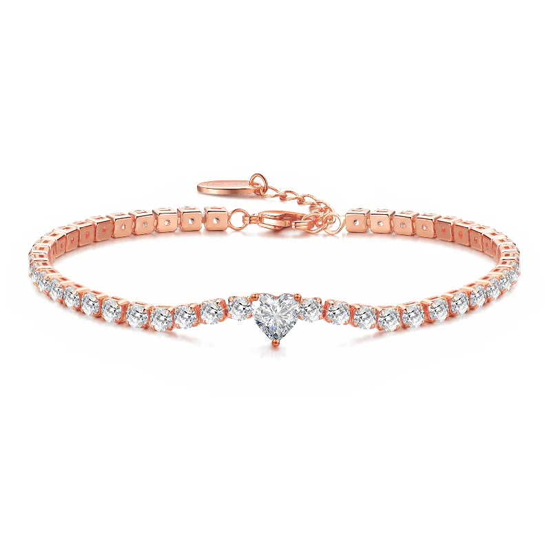 Rose Gold Plated Heart Solitaire Tennis Bracelet Created with Zircondia® Crystals