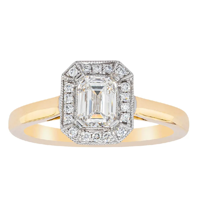 18ct Yellow Gold .70ct Emerald Cut Diamond Empire Ring