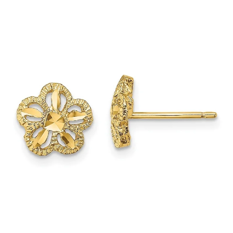 Curata 14k Yellow Gold 8MM Sparkle Cut Flower Post Earrings