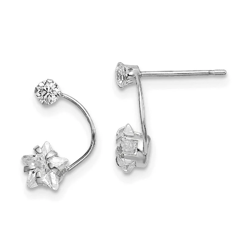 Curata 14k White Gold Polished Shooting Star CZ Cubic Zirconia 13x5mm Post Earrings