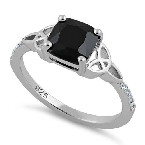 Sterling Silver Square Black Celtic CZ Ring