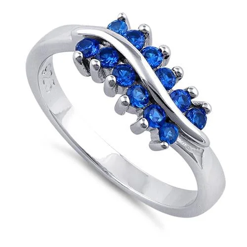 Sterling Silver Curve Blue Sapphire CZ Ring