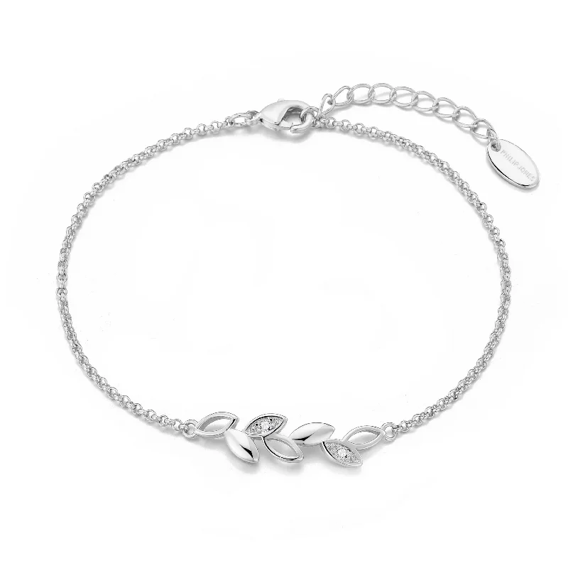 Silver Plated Leaf Chain Bracelet Created with Zircondia® Crystals