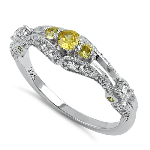 Sterling Silver Filigree Golden Yellow CZ Ring