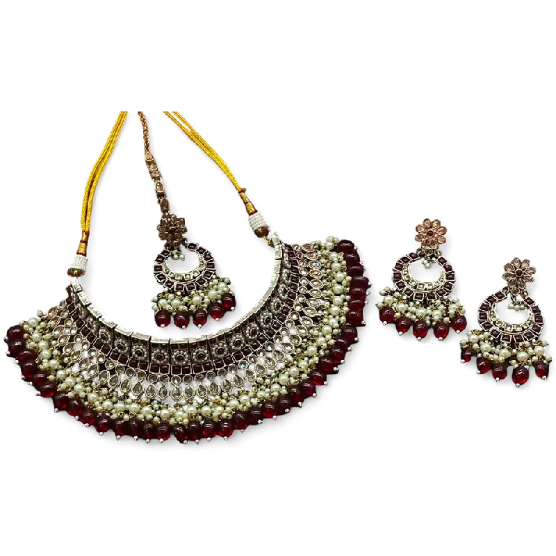 Gehana Mahal Gold Plated Crystal Stone Pearl And Beads Necklace Set