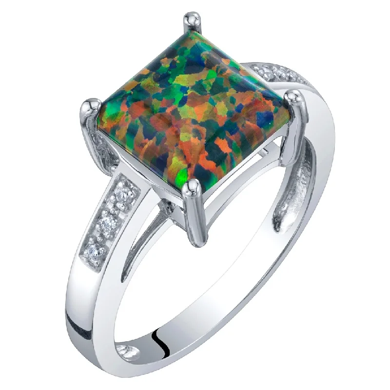 14k White Gold 1.03ct Created Black Opal and Diamond Ring