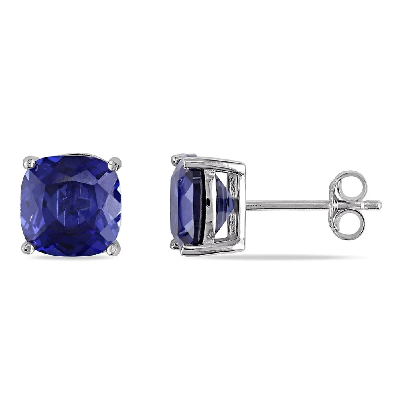 Miadora Sterling Silver Created Blue Sapphire Stud Earrings