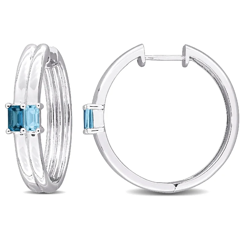 Miadora 1 5/8ct TGW London and Sky Blue Topaz Hoop Earrings Sterling Silver