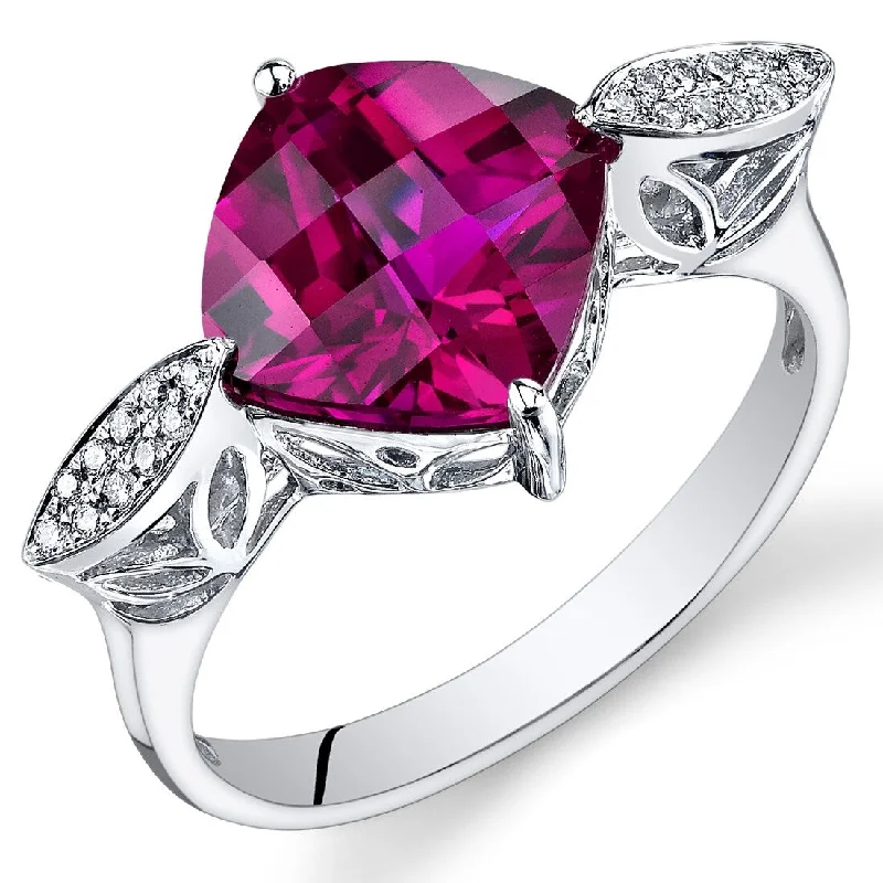 14k White Gold 4.25ct Created Ruby and Diamond Ring