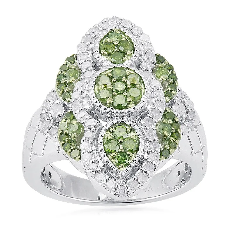 Sterling Silver 1ct TDW Green and White Diamond Ring