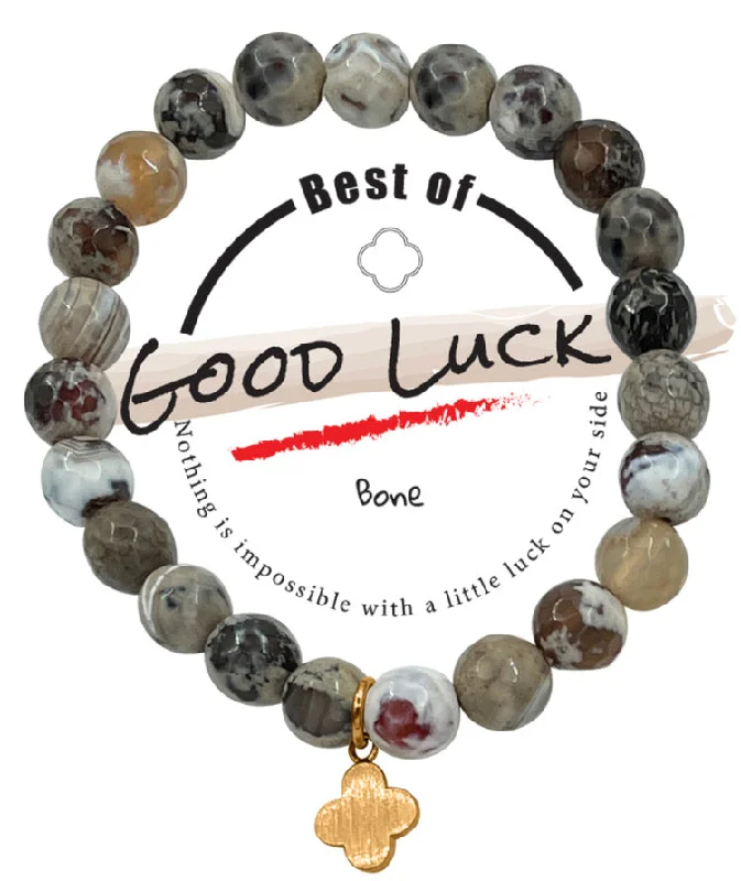 Good Luck Clover Charm Semi-Precious Stone Stretch Inspirational Bracelet