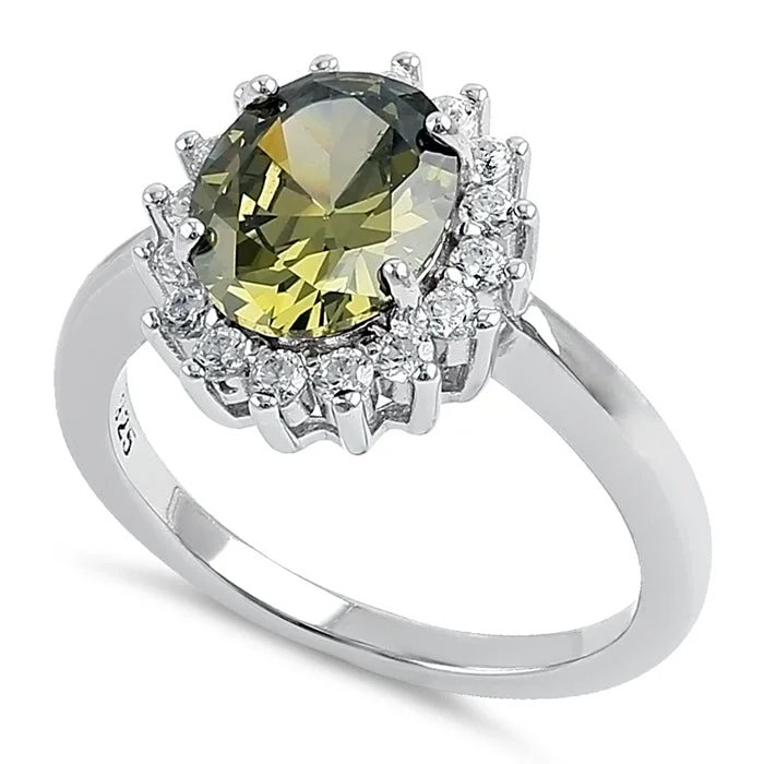 Sterling Silver Peridot Oval CZ Ring