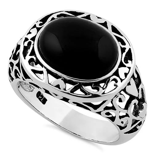 Sterling Silver Oval Black Onyx Celtic Ring