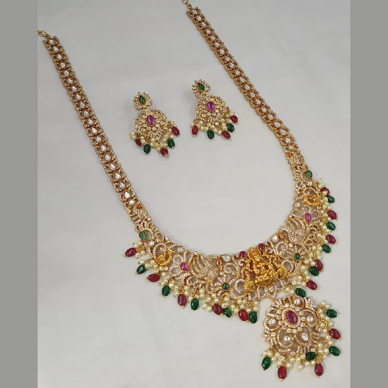 Padmawati Bangles Gold Plated AD And Beads Long Necklace Set