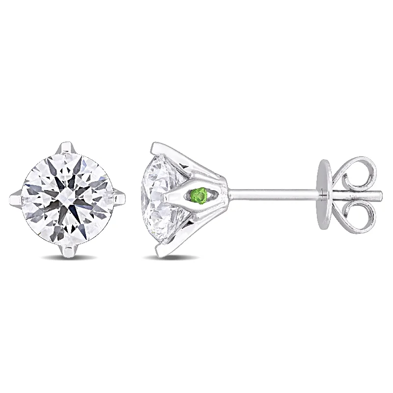 Created Forever 2ct TDW Lab-Grown Diamond and Tsavorite Accent Stud Earrings in 14K White Gold