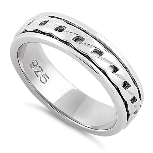 Sterling Silver Spinner Curb Chain on Band Ring