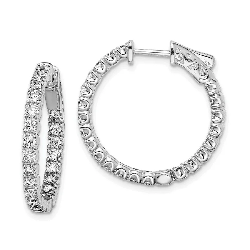 Curata 925 Sterling Silver Polished Safety clasp Rhodium Plated With CZ Cubic Zirconia Hinged Hoop Earrings