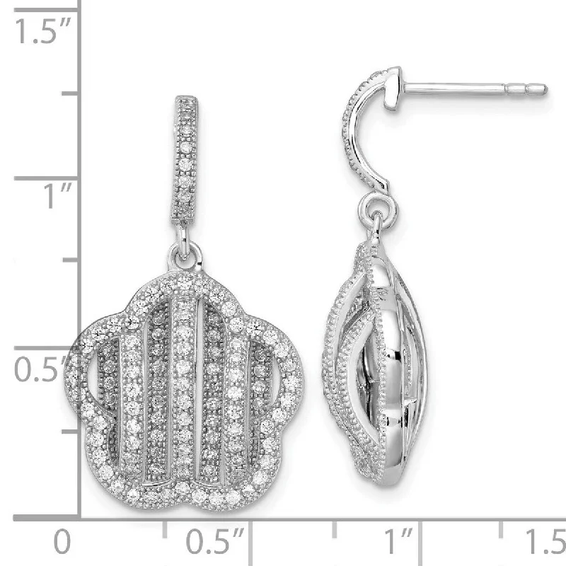 Curata 925 Sterling Silver 32x13mm CZ Cubic Zirconia Flower Dangle Post Earrings