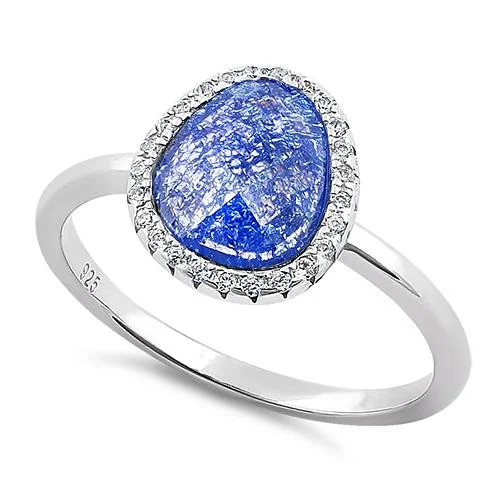 Sterling Silver Offset Oval Blue Galaxy CZ Ring