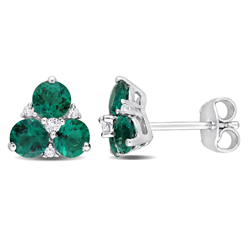 Miadora 1 5/8ct TGW Created Emerald and Created White Sapphire Earrings Sterling Silver