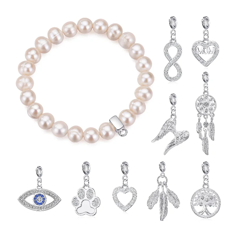 Freshwater Baroque Pearl Stretch Bracelet with Charm Created with Zircondia® Crystals