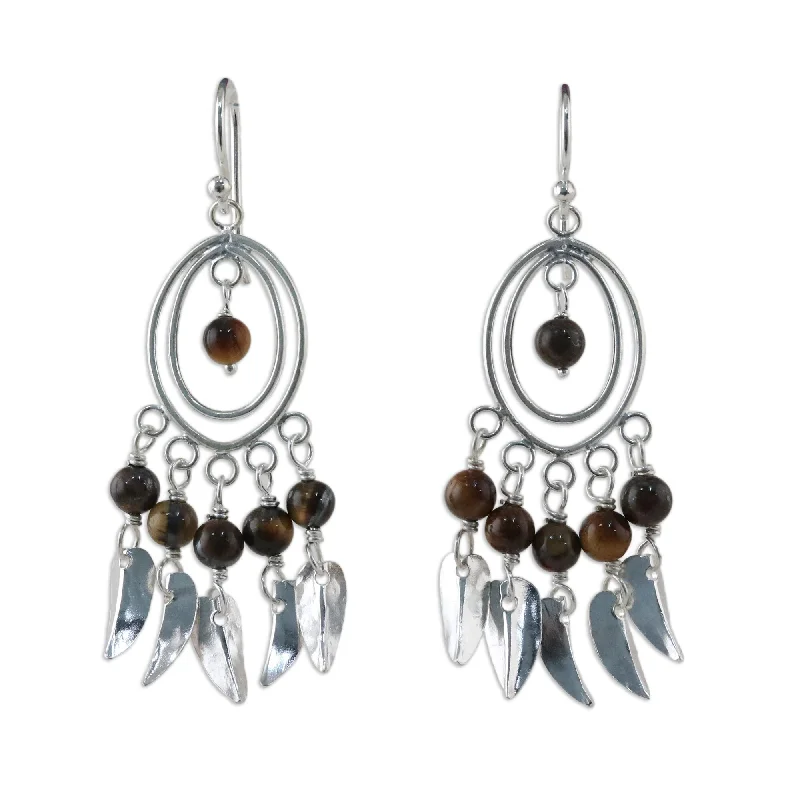 Novica Handmade Autumn Breeze Tiger'S Eye Chandelier Earrings