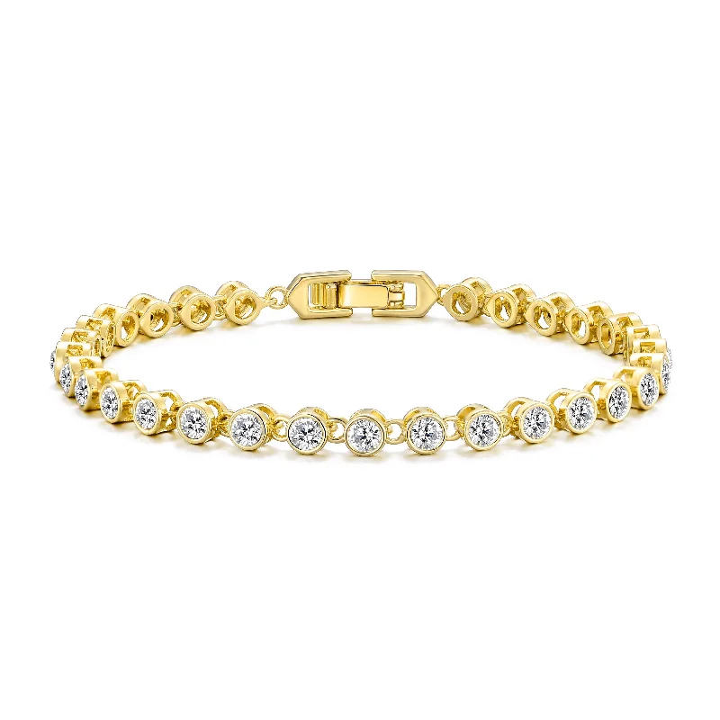 Gold Plated Solitaire Bracelet Created with Zircondia® Crystals