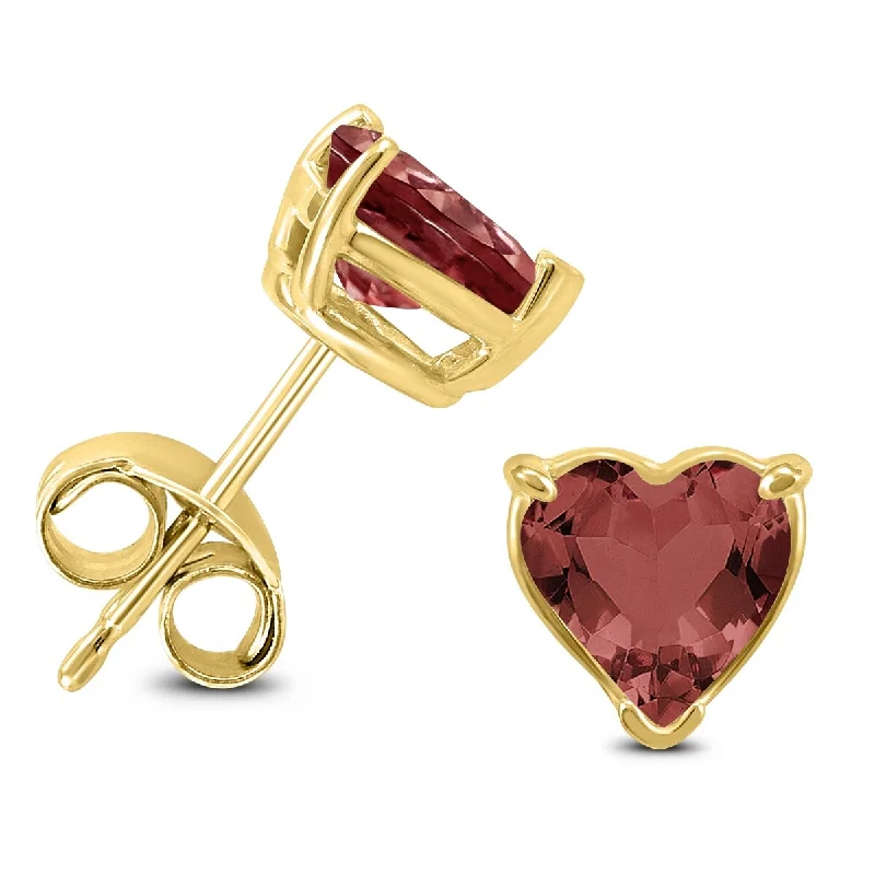 Marquee 14K Yellow Gold 6MM Heart Garnet Earrings