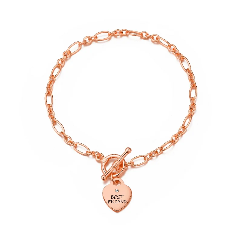 Rose Gold Plated Best Friend Charm Bracelet Created with Zircondia® Crystals