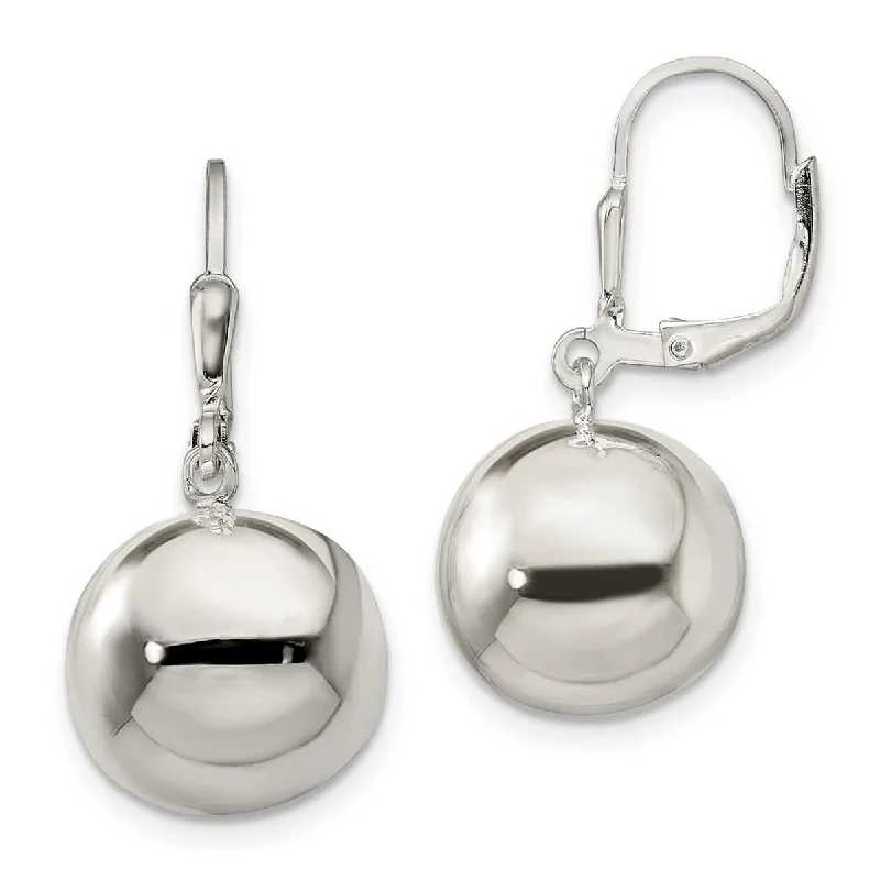 Curata 925 Sterling Silver 31x14mm Polished Ball Dangle Leverback Earrings