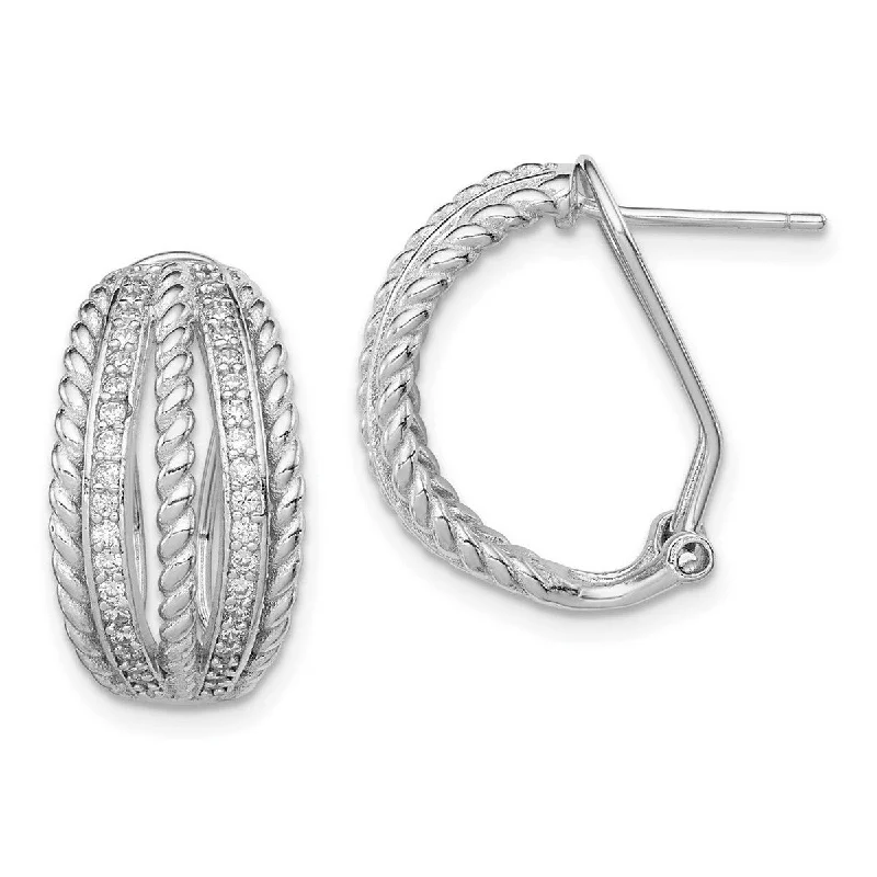 Curata 925 Sterling Silver Polished CZ Cubic Zirconia and Rope Omega Back Earrings - 20x12mm Wide