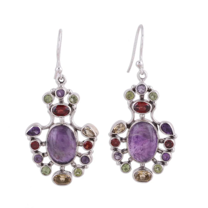 Novica Handmade Purple Peacock Amethyst And Peridot Dangle Earrings