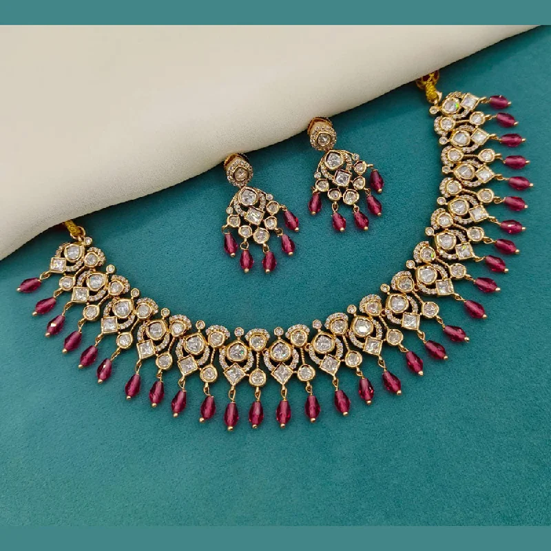 Royal Kundan Jewellery Gold Plated Polki Kundan And Beads Necklace Set