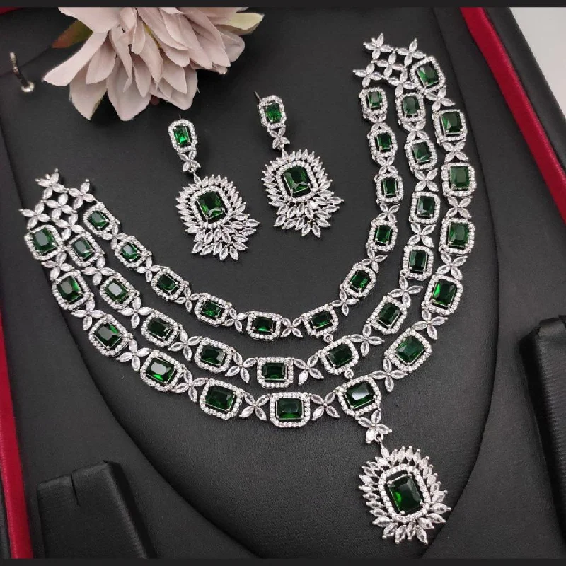 Aamrapali Silver Plated American Diamond Multi Layer Necklace Set