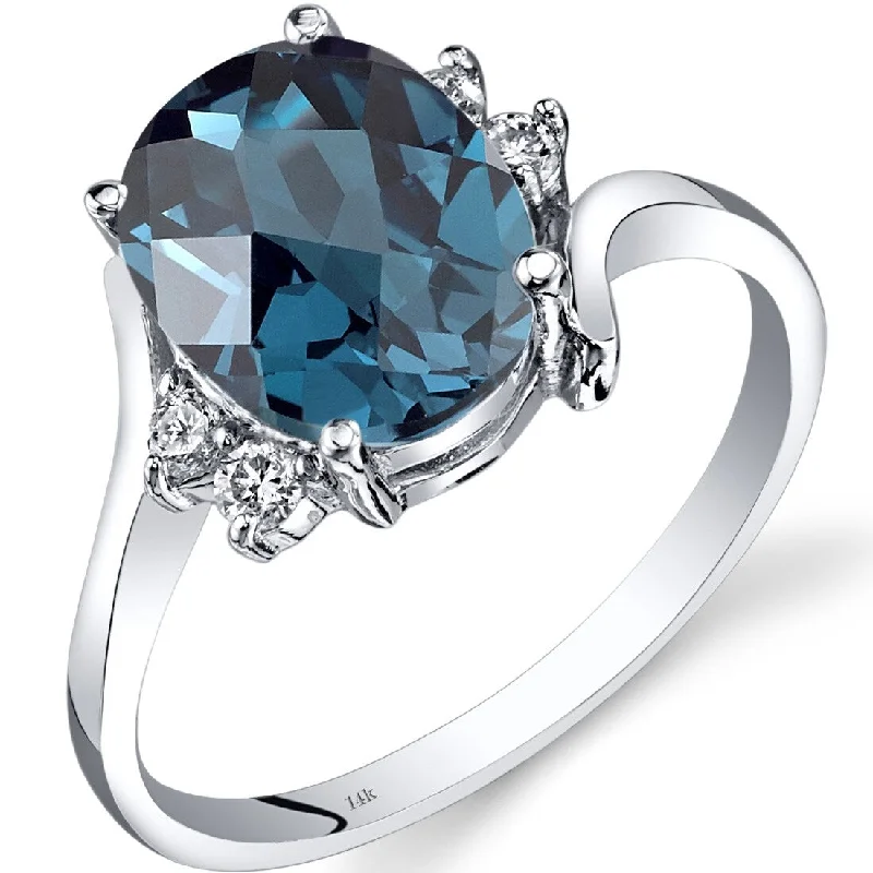 14k White Gold 2.75ct London Blue Topaz and Diamond Ring