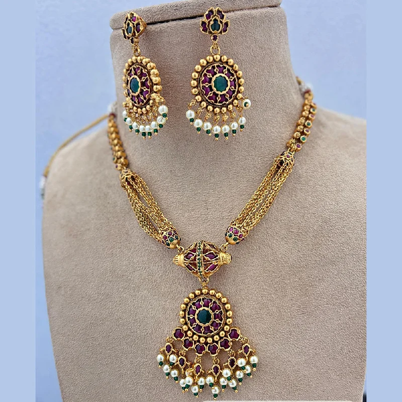 Jewel Addiction Gold Plated Pota Stone And Pearls Necklace Set