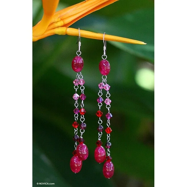 Novica Handmade Rose Shower Garnet Earrings (Thailand)