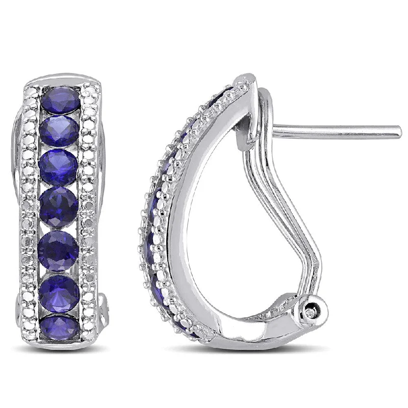 Miadora Sterling Silver Created Blue Sapphire Earrings