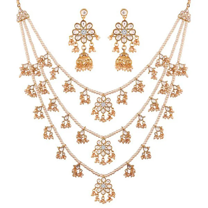 SNERA  Gold Plated Kundan Stone And Pearl Necklace Set