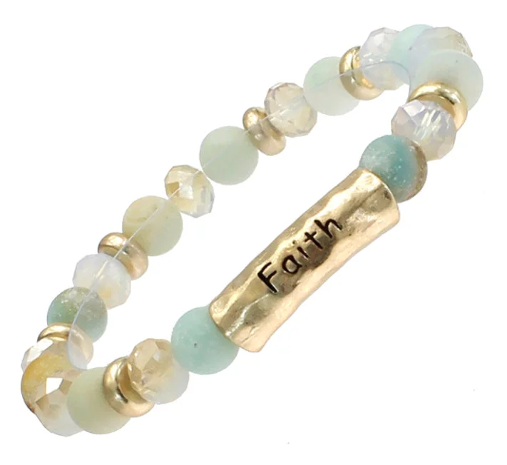 FAITH - Natural Stone Inspirational Bracelet Light Amazonite