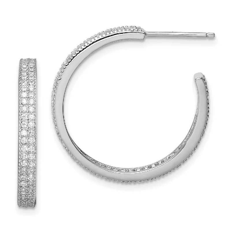 Curata 925 Sterling Silver Rhodium Plated CZ Cubic Zirconia 20x3mm C hoop Earrings - 24x24mm Wide 2.5mm