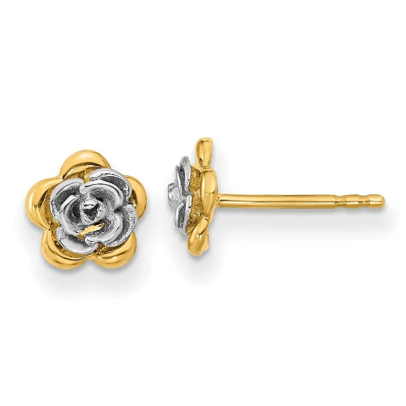 Curata 14k Two tone Gold 7.5mm Flower Post Earrings