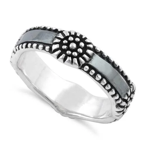 Sterling Silver Flower Oxidized Band Ring