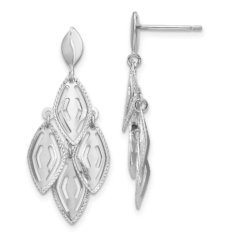 Curata 14k White Gold Polished Sparkle Cut Post Dangle Chandelier Earrings 35mm long