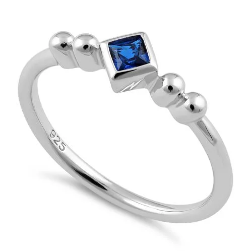 Sterling Silver Unique Square Blue Spinel CZ Ring