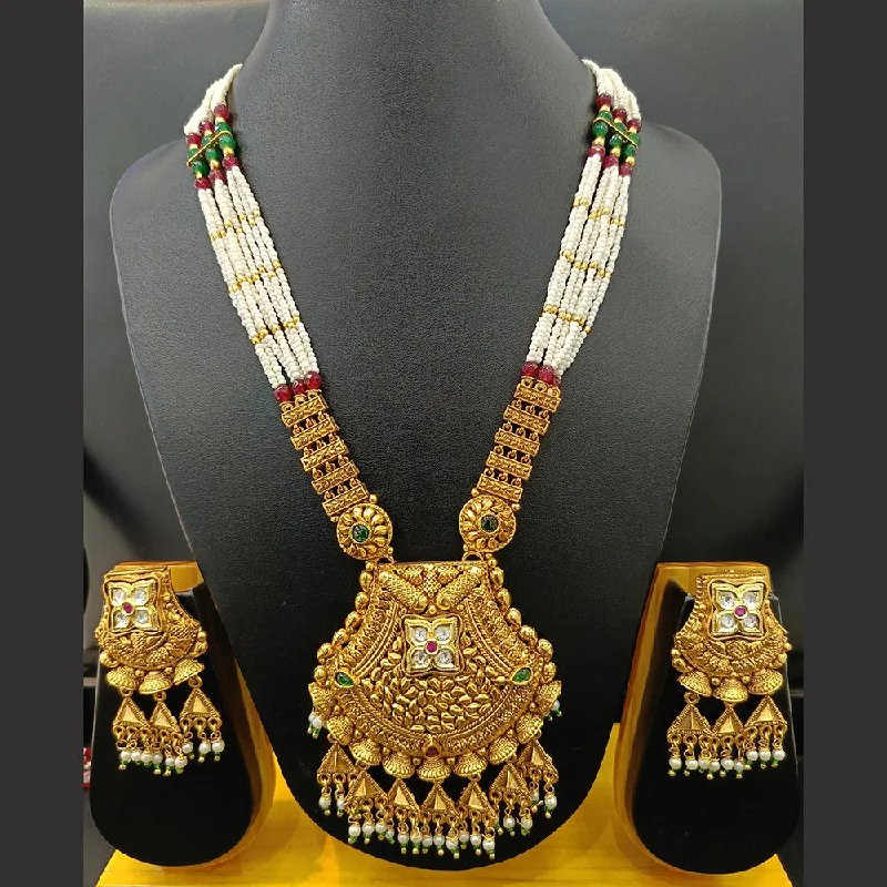 Jain Jewellers Gold Plated Kundan Stone And Pearl Long Necklace Set